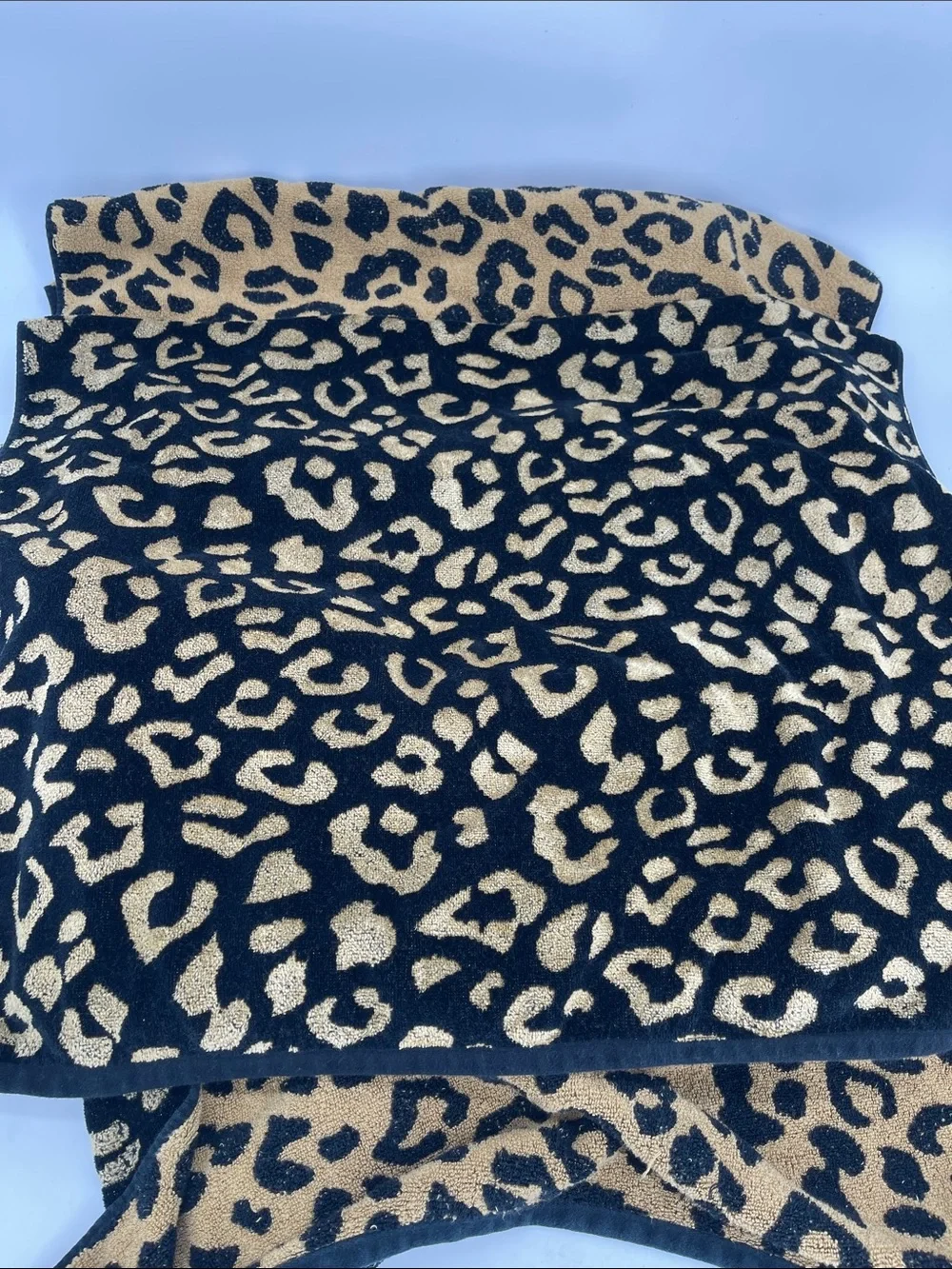 Christian Lacroix Black and Gold Leopard Print Bath Towels-Set Of 3